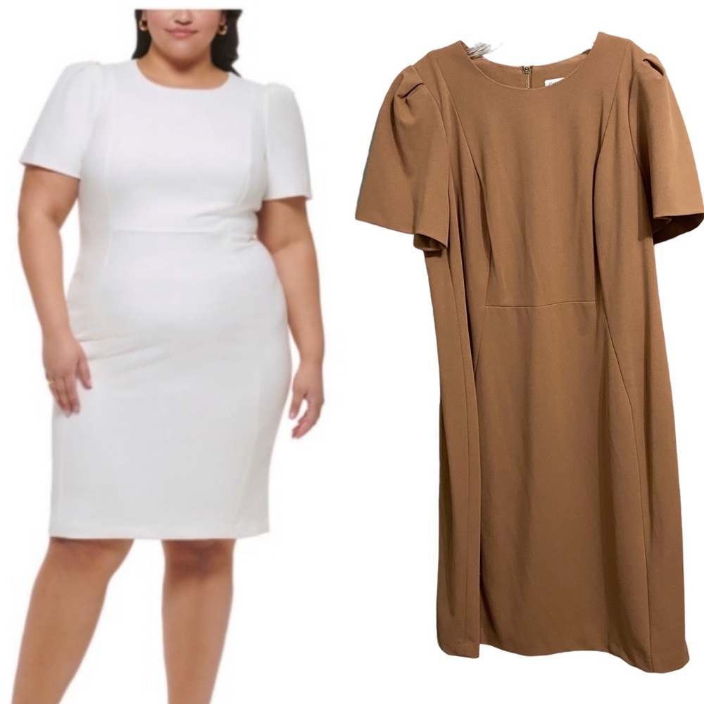 NEW Calvin Klein SZ 16 Puff Sleeve Sheath Dress
